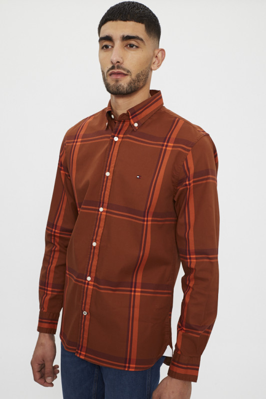 Chemise à carreaux marron et orange homme Tommy Hilfiger