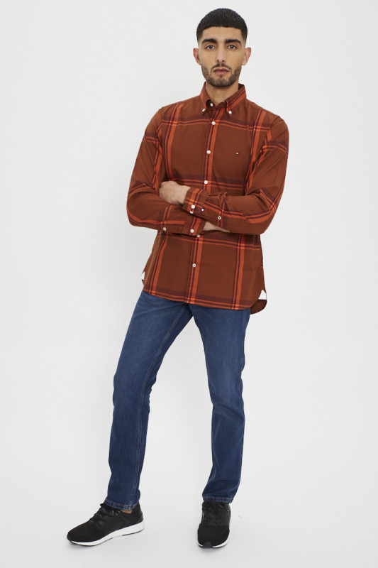 Chemise à carreaux marron et orange