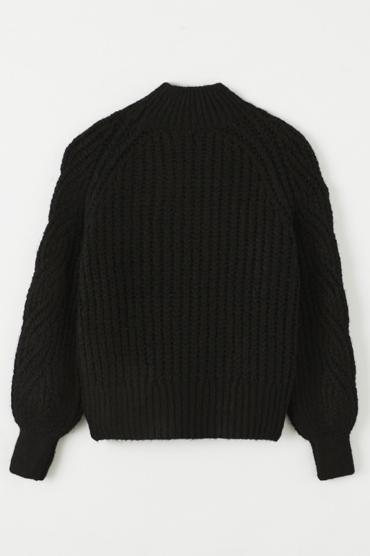 Pull tricoté col montant noir femme