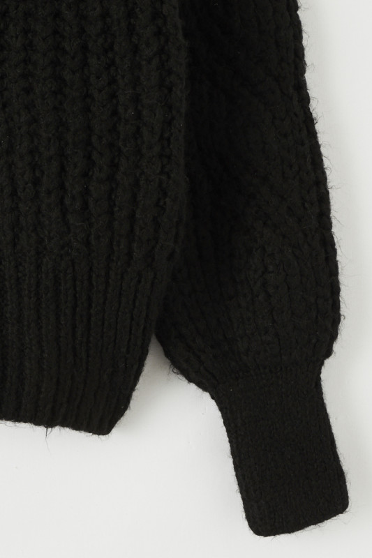 Pull tricoté col montant noir femme only