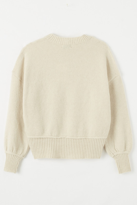 Pull beige col rond coupe standard femme