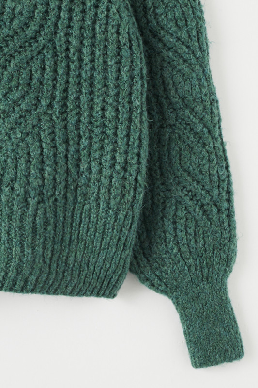 Pull tricoté col montant vert sapin femme