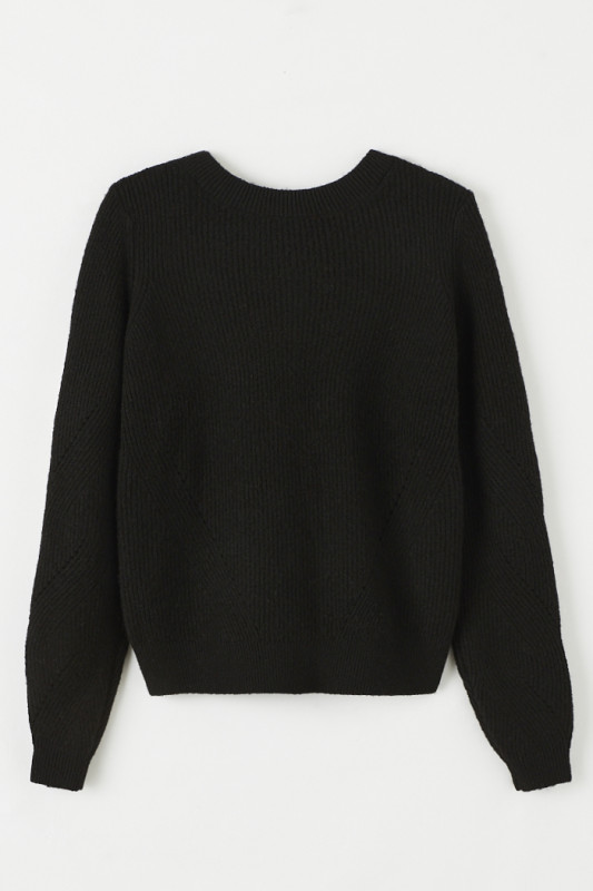 Pull col V noir col dentelle