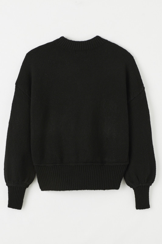 Pull noir col rond coupe standard femme