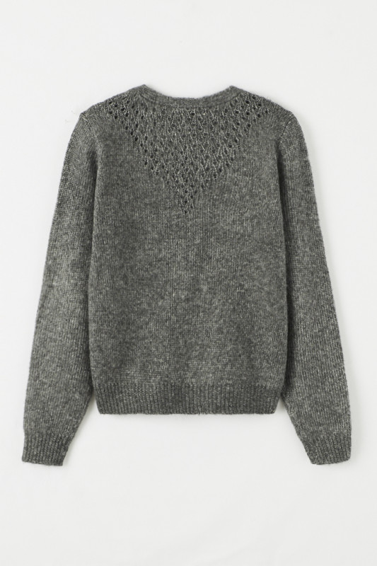 Pull col V gris femme