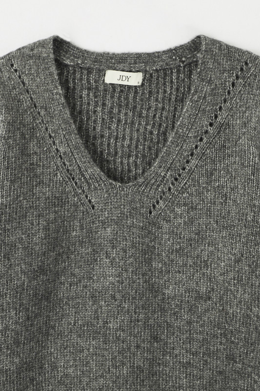 Pull col V gris femme JDY laine mélangée