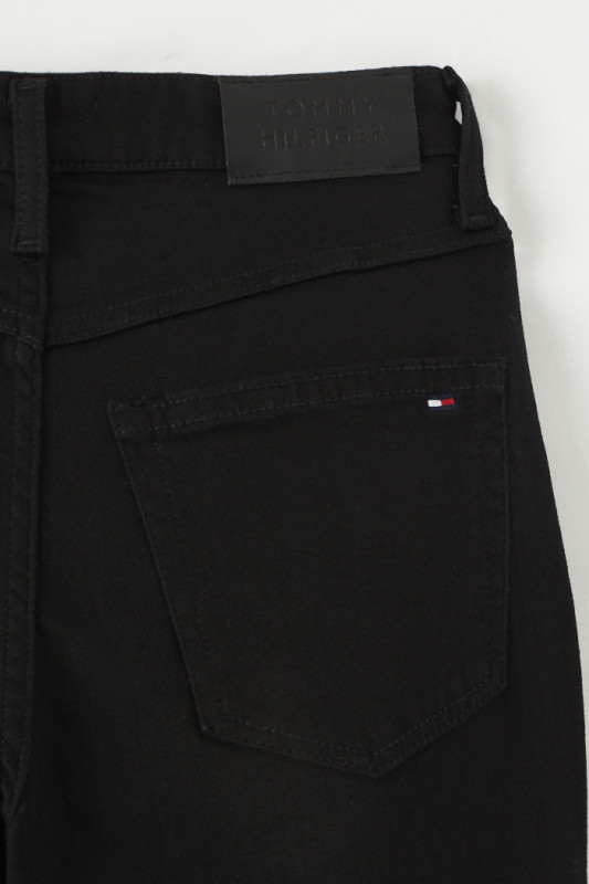 Jean droit classique taille haute noir Tommy Hilfiger femme coton mélangé