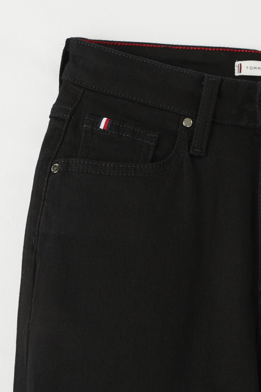 Jean droit classique taille haute noir Tommy Hilfiger femme coton et stretch