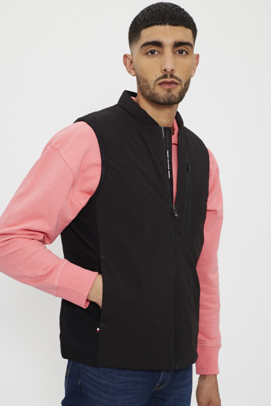 Veste sans manches noir col rond homme
