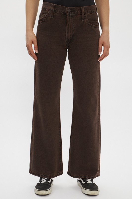 Jeans baggy boot marron femme