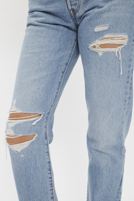 Jeans 501 taille mini bleu délavé femme levi's déchiré