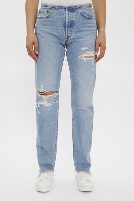 Jeans 501 taille mini bleu délavé femme