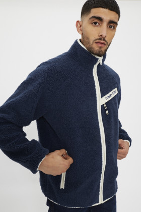 Veste Teddy polaire bleue homme