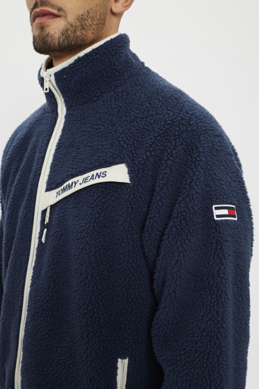 Veste Teddy polaire bleue homme Tommy Hilfiger manches longues