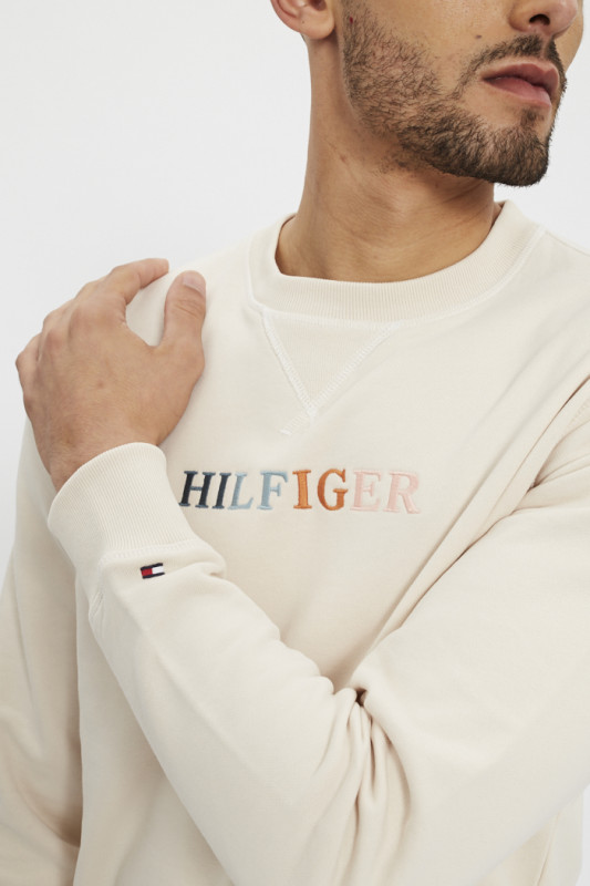 Sweat beige 100% coton homme tommy hilfiger manches longues