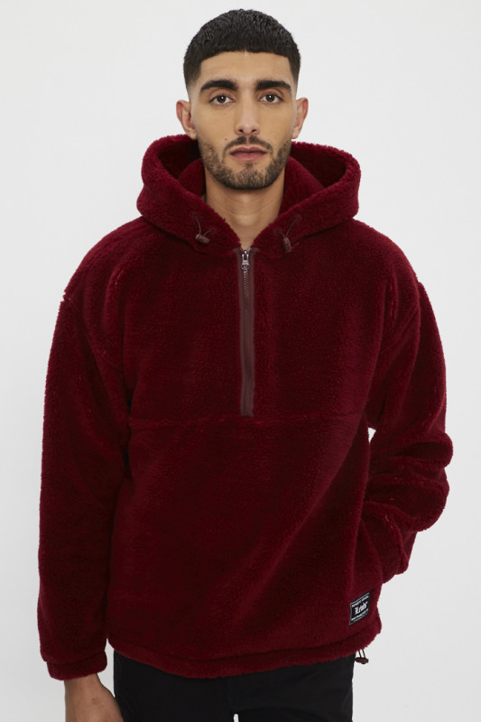 Sweat à capuche sherpa rouge homme