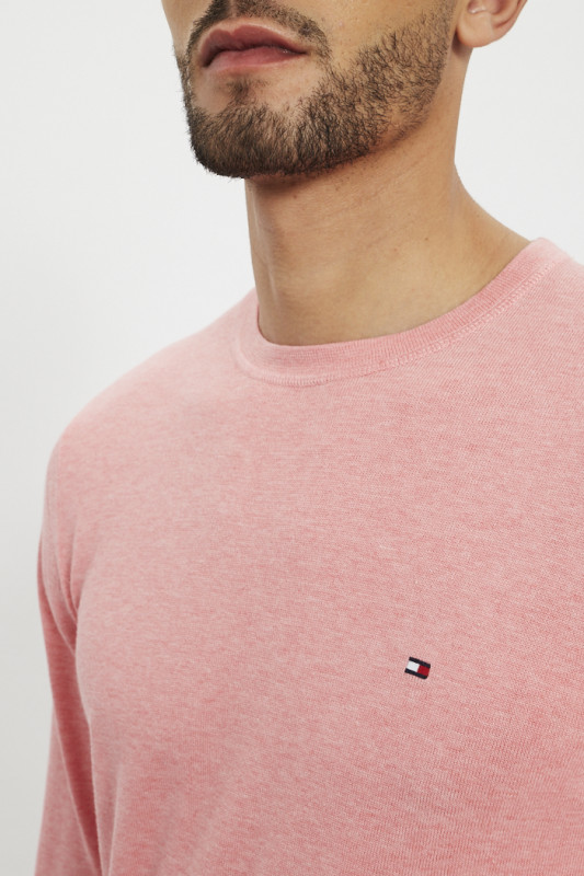 Pull rose col rond coton & soie homme Tommy Hilfiger manches longues