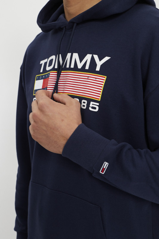 Sweat à capuche en coton bleu marine homme Tommy Hilfiger manches longues