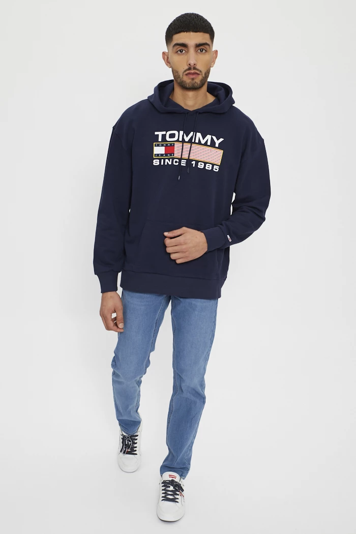 Hollister - Sweat à capuche coupe carrée à logo universitaire - Bleu