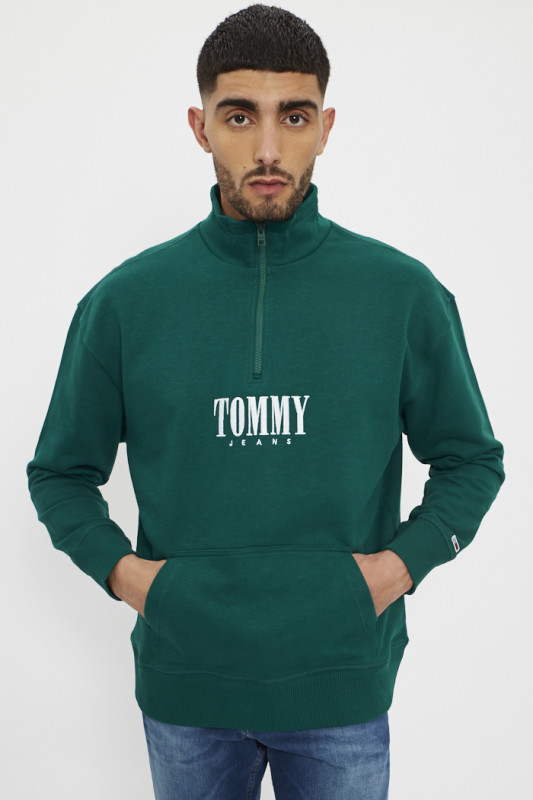 Sweatshirt vert col camionneur homme