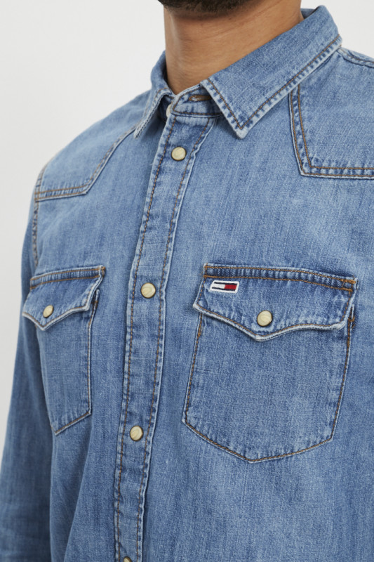 Chemise western bleu délavé homme Tommy Hilfiger manches longues