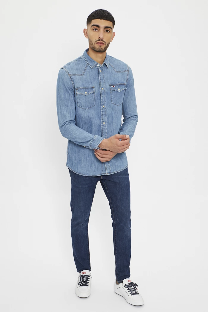 Chemise Western Simms No-Tellum Homme - Bleu Chambray - Boutons Pression Perles - Taille S