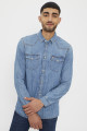 Chemise western en jean bleu délavé