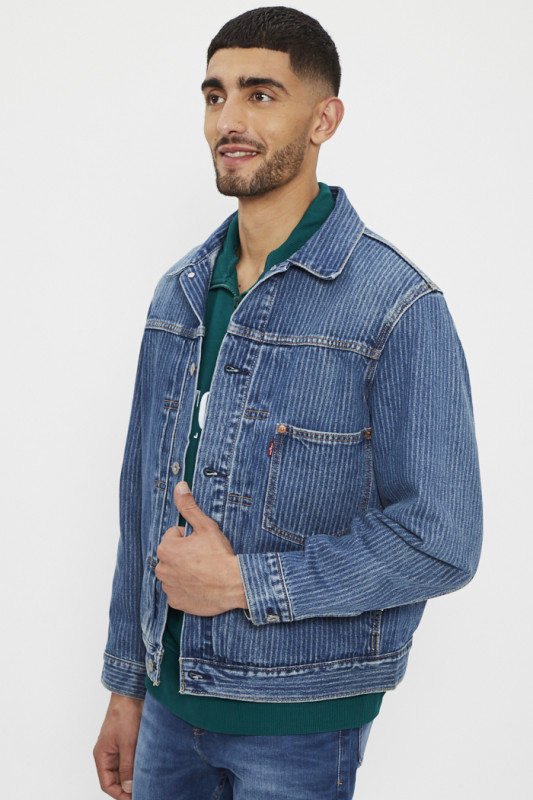 Veste en jean Trucker imprimé rayé en coton homme