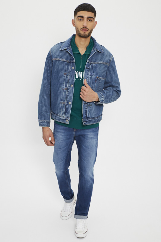 Veste en jean Trucker imprimé rayé en coton