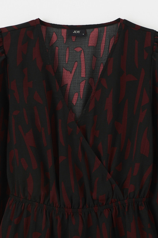 Robe noire et bordeaux motifs fantaisie JDY manches longues
