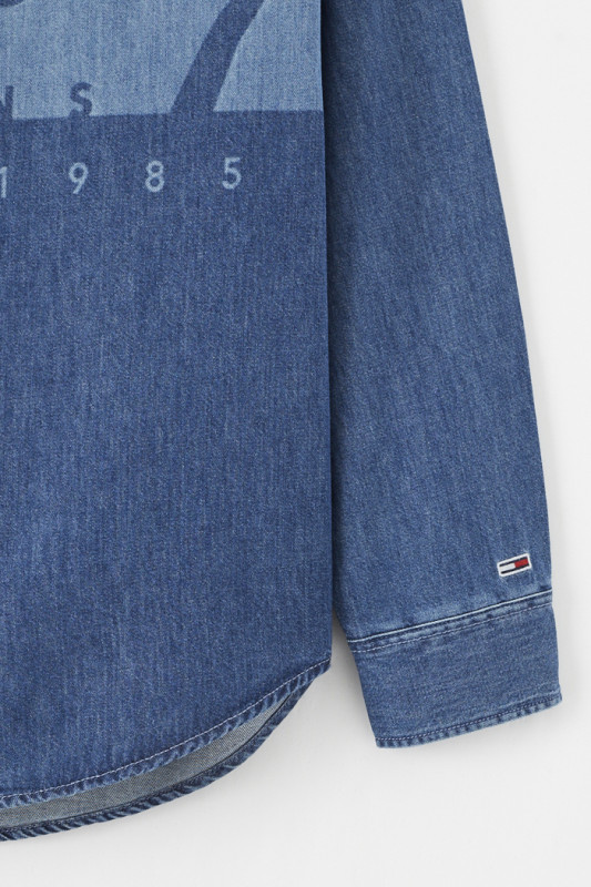 Chemise en jean bleu délavé & indigo homme manches longues