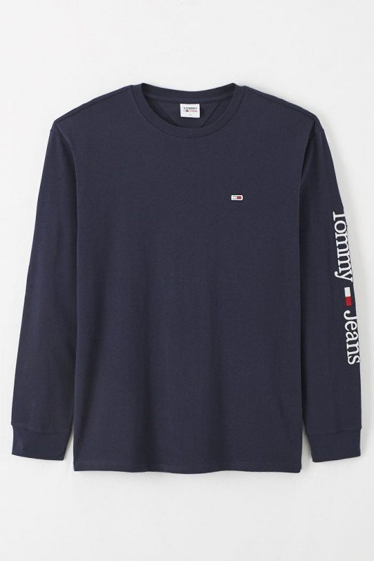 T-shirt manches longues bleu marine en coton homme
