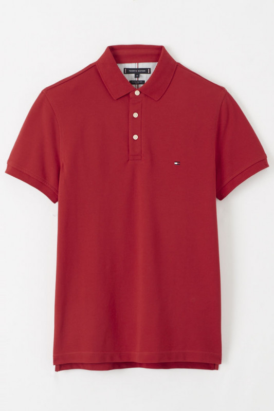 Polo rouge manches courtes coton mélangé Tommy Hilfiger