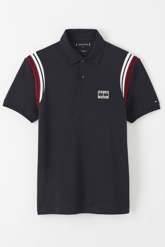 Polo bleu marine à rayures contrastées Tommy Hilfiger
