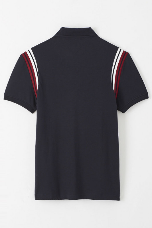 Polo bleu marine à rayures contrastées Tommy Hilfiger homme
