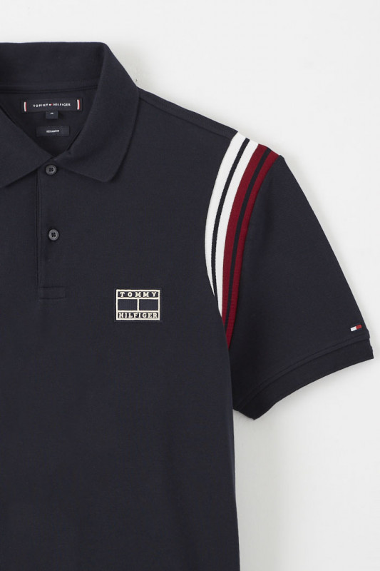 Polo bleu marine à rayures contrastées Tommy Hilfiger homme manches courtes