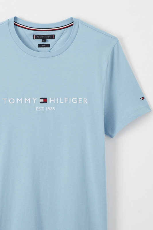 T-shirt bleu ciel en jersey de coton Tommy Hilfiger homme manches courtes