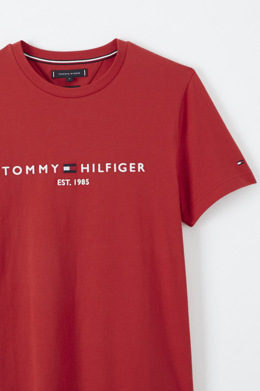 T-shirt rouge en coton biologique Tommy Hilfiger manches courtes homme