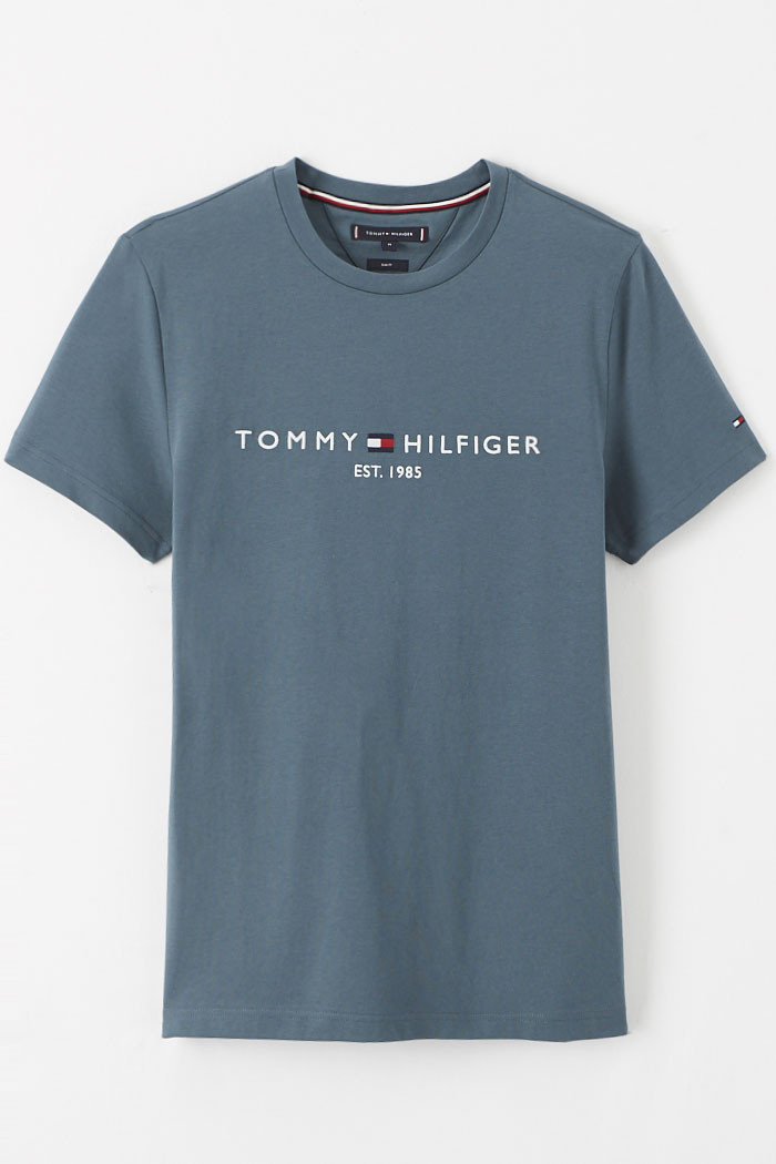 T-shirt bleu gris en jersey de coton Tommy Hilfiger