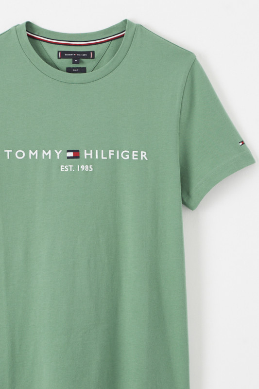 T-shirt vert en coton biologique Tommy Hilfiger homme manches courtes