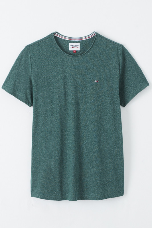 T-shirt effet chiné vert col rond Tommy Hilfiger homme