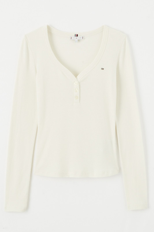 T-shirt blanc slim col tunisien