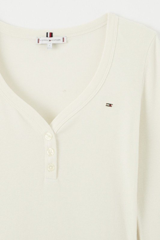 T-shirt blanc slim col tunisien femme