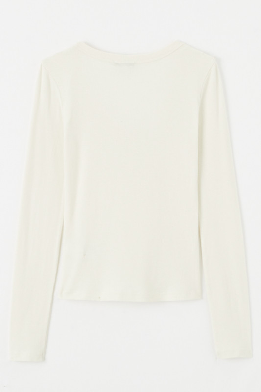 T-shirt blanc slim col tunisien femme manches longues
