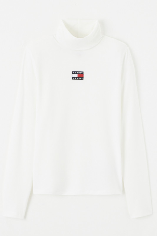 Pull blanc slim col roulé Tommy Hilfiger femme