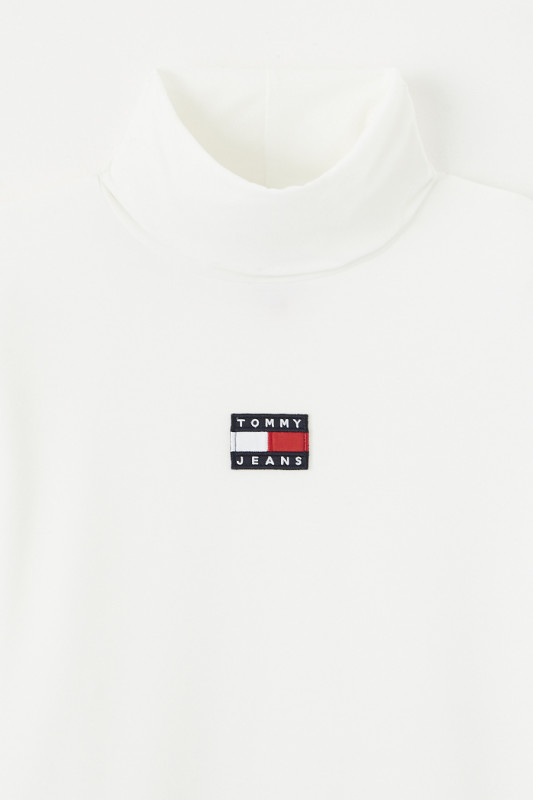 Pull blanc slim col roulé Tommy Hilfiger femme manches longues