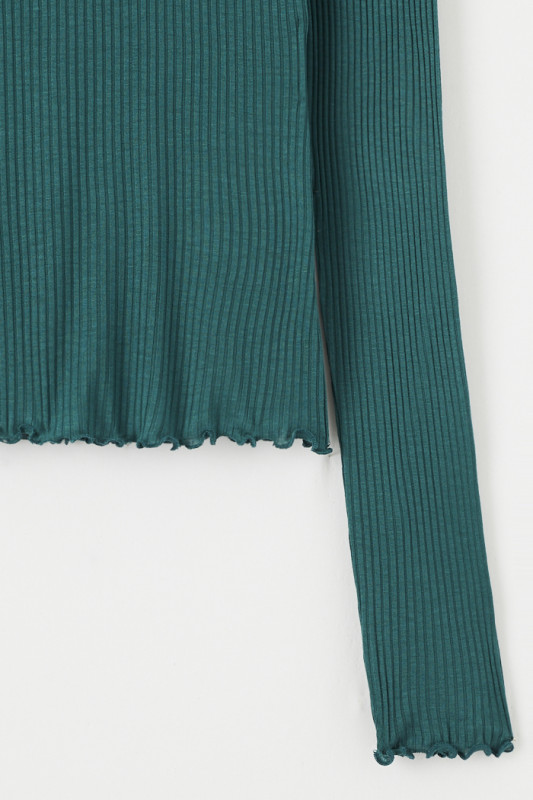 top slim fit col rond vert émeraude Only femme manches longues