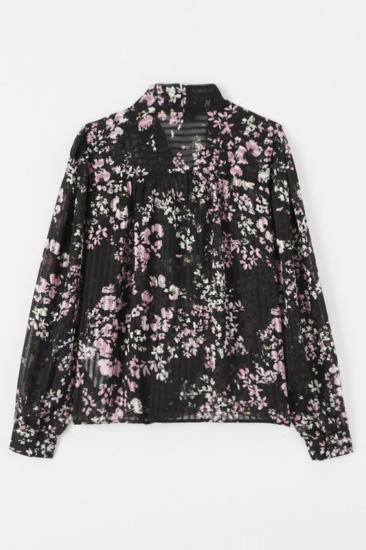 Chemisier noir à fleurs roses et blanches JDY femme
