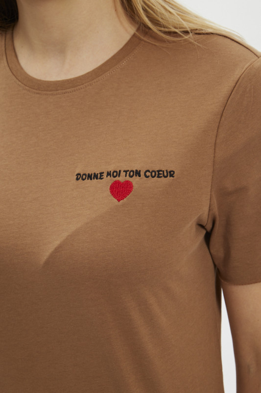 T-shirt manches courtes marron en coton pour femme