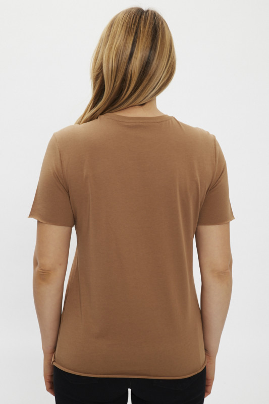 T-shirt manches courtes marron en coton coupe droite
